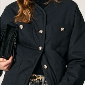 Maje Black Bomber Jacket with Silver Buttons